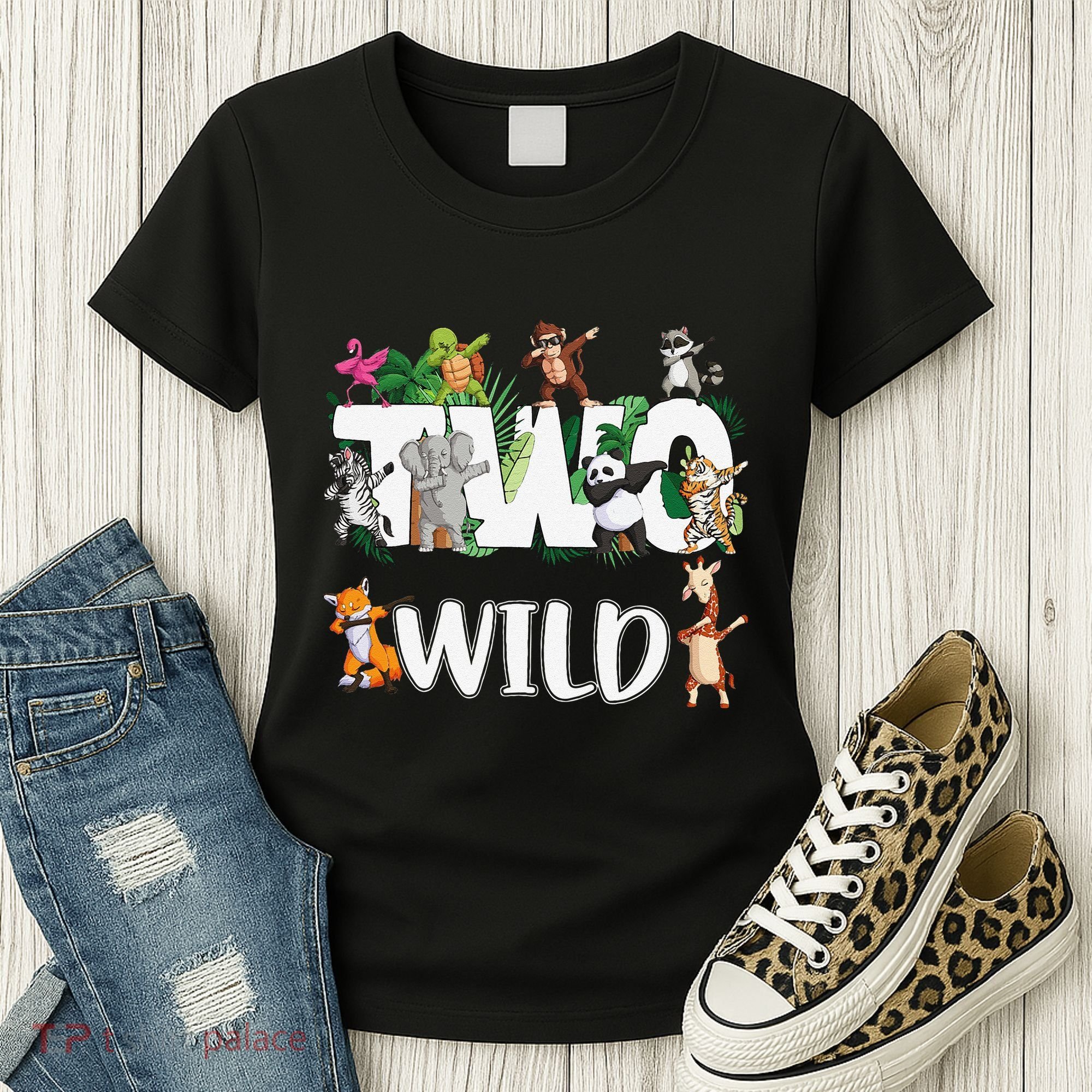 Two Wild Animals Safari 2 Years Jungle 2nd Second Birthday Women's T-Shirt