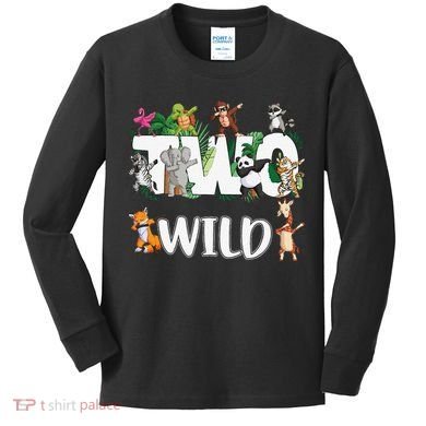 Two Wild Animals Safari 2 Years Jungle 2nd Second Birthday Kids Long Sleeve Shirt