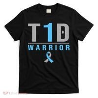 T1D Warrior Blue Grey Ribbon Type 1 Diabetes Awareness Gifts T-Shirt thumb 0
