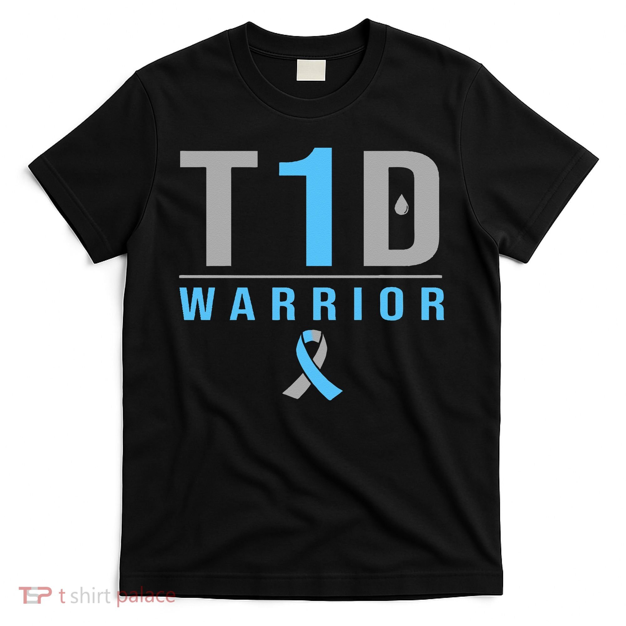 T1D Warrior Blue Grey Ribbon Type 1 Diabetes Awareness Gifts T-Shirt