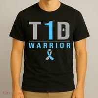 T1D Warrior Blue Grey Ribbon Type 1 Diabetes Awareness Gifts T-Shirt thumb 3