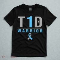 T1D Warrior Blue Grey Ribbon Type 1 Diabetes Awareness Gifts T-Shirt thumb 5