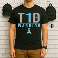 T1D Warrior Blue Grey Ribbon Type 1 Diabetes Awareness Gifts T-Shirt thumb 6