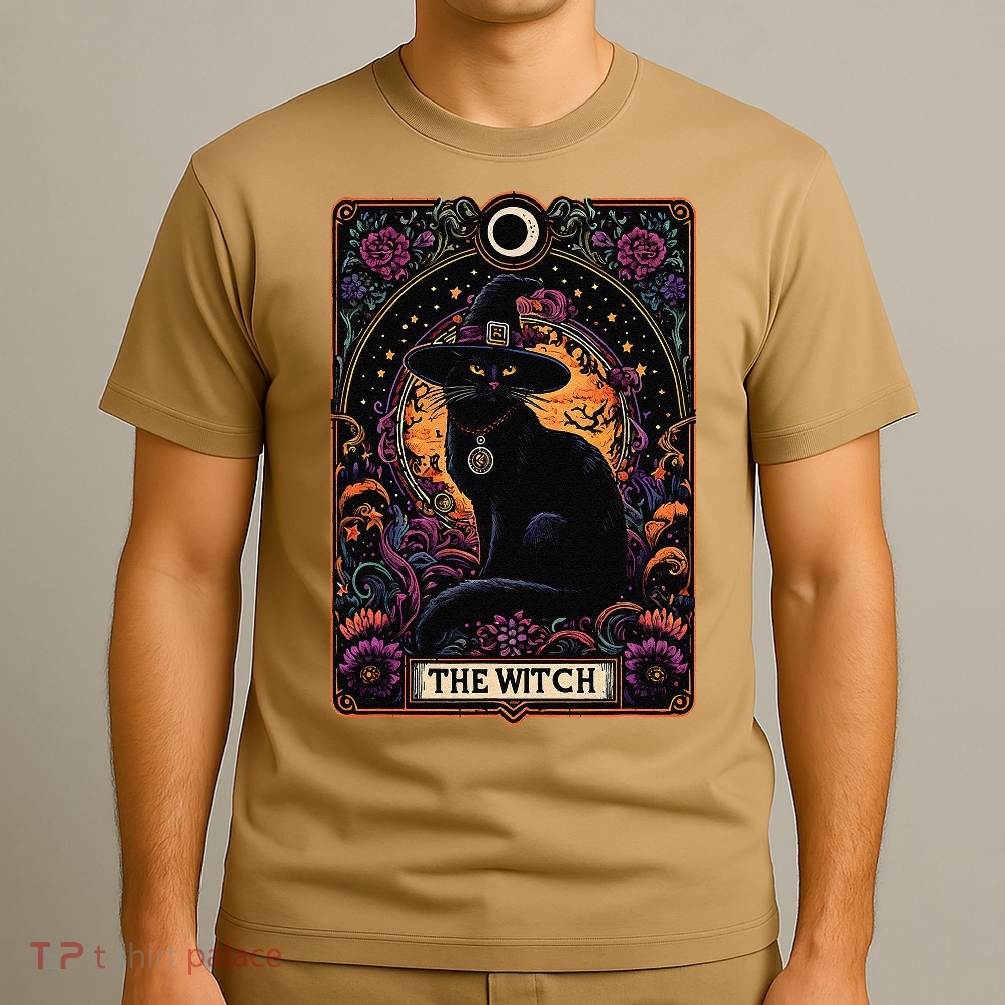The Witch Cat Tarot Card Halloween Vintage Gothic T-Shirt