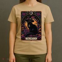 The Witch Cat Tarot Card Halloween Vintage Gothic T-Shirt thumb 4