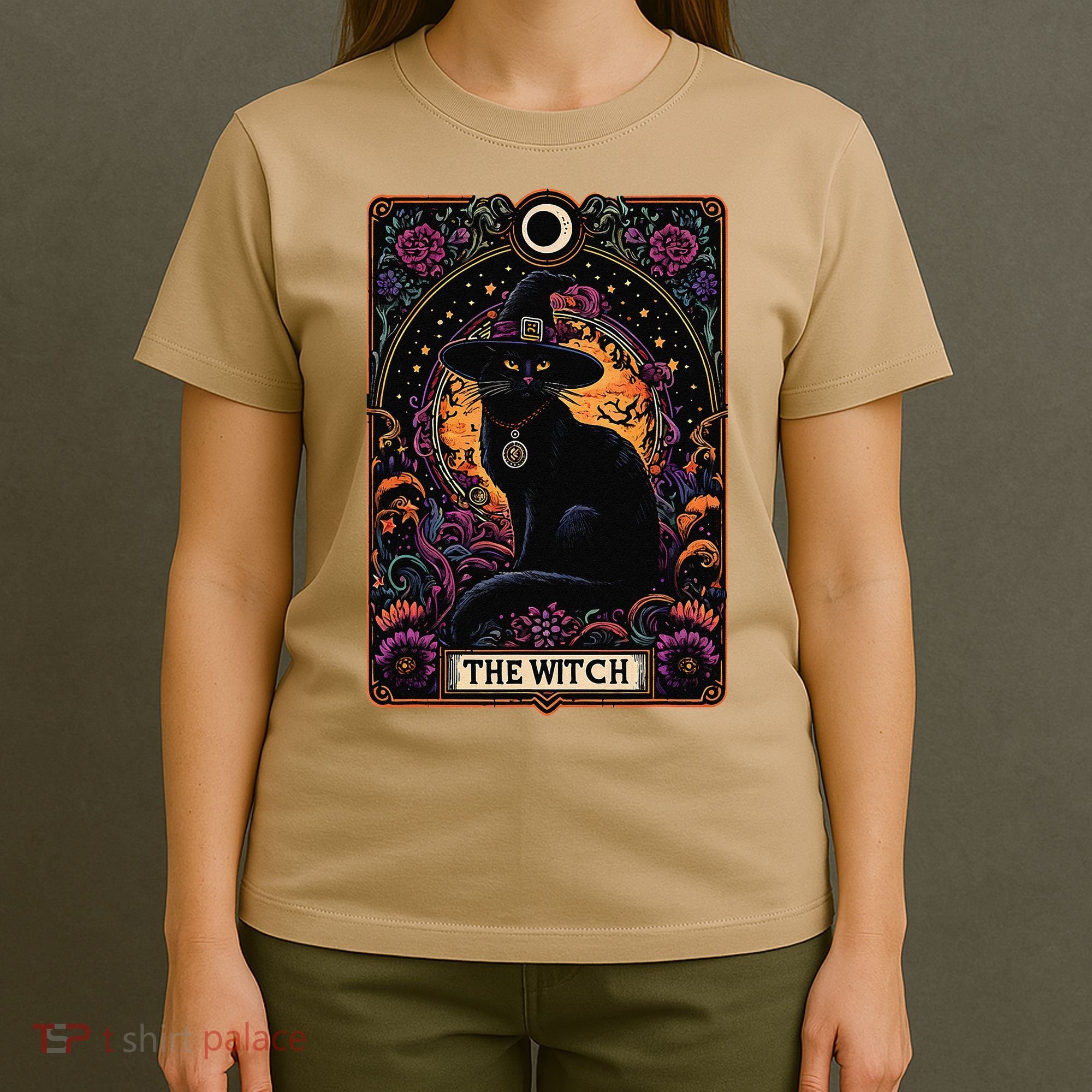 The Witch Cat Tarot Card Halloween Vintage Gothic T-Shirt