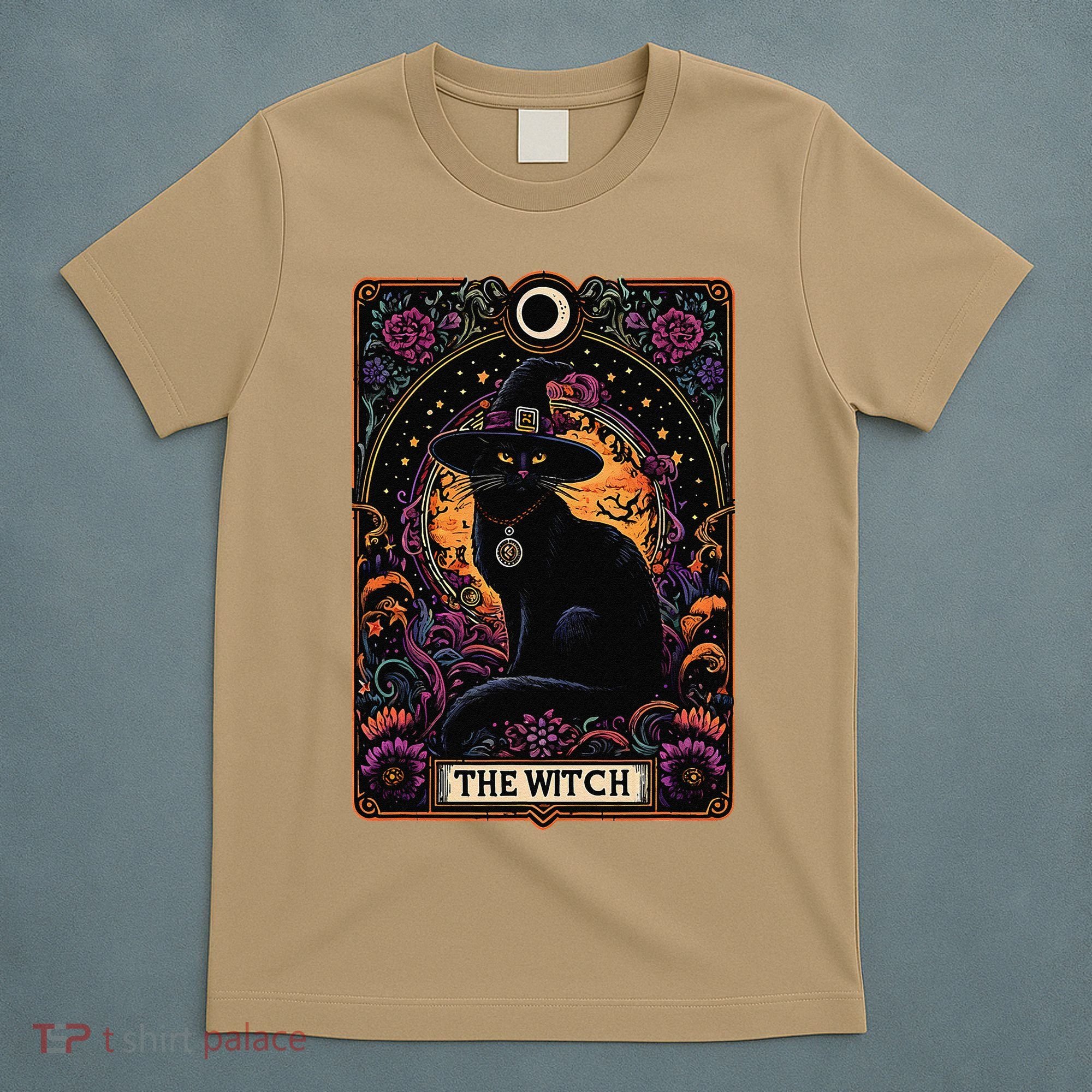 The Witch Cat Tarot Card Halloween Vintage Gothic T-Shirt