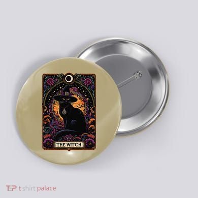 The Witch Cat Tarot Card Halloween Vintage Gothic Button