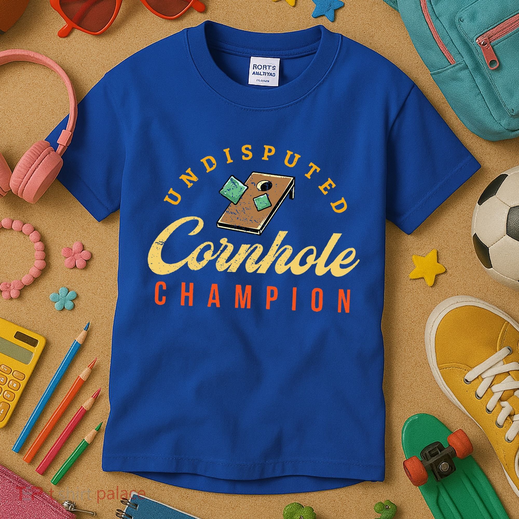 Tournament Win Cornhole Champion Corn Hole Champ Toss Game Kids T-Shirt