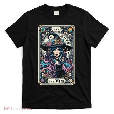The Witch Cat Tarot Card Witch Vintage Gothic Halloween T-Shirt