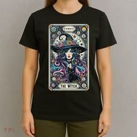 The Witch Cat Tarot Card Witch Vintage Gothic Halloween T-Shirt thumb 4