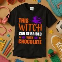 This Witch Can Be Bribed With Chocolate Kids T-Shirt thumb 3
