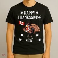 Turkey With Canada Flag Happy Thanksgiving Day Canadian T-Shirt thumb 3
