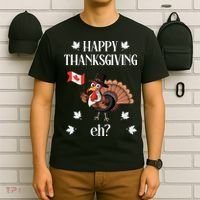 Turkey With Canada Flag Happy Thanksgiving Day Canadian T-Shirt thumb 6