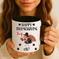 Turkey With Canada Flag Happy Thanksgiving Day Canadian Coffee Mug thumb 3