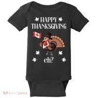Turkey With Canada Flag Happy Thanksgiving Day Canadian Baby Bodysuit thumb 0