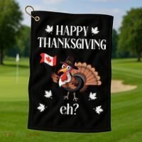 Turkey With Canada Flag Happy Thanksgiving Day Canadian Golf Towel thumb 1