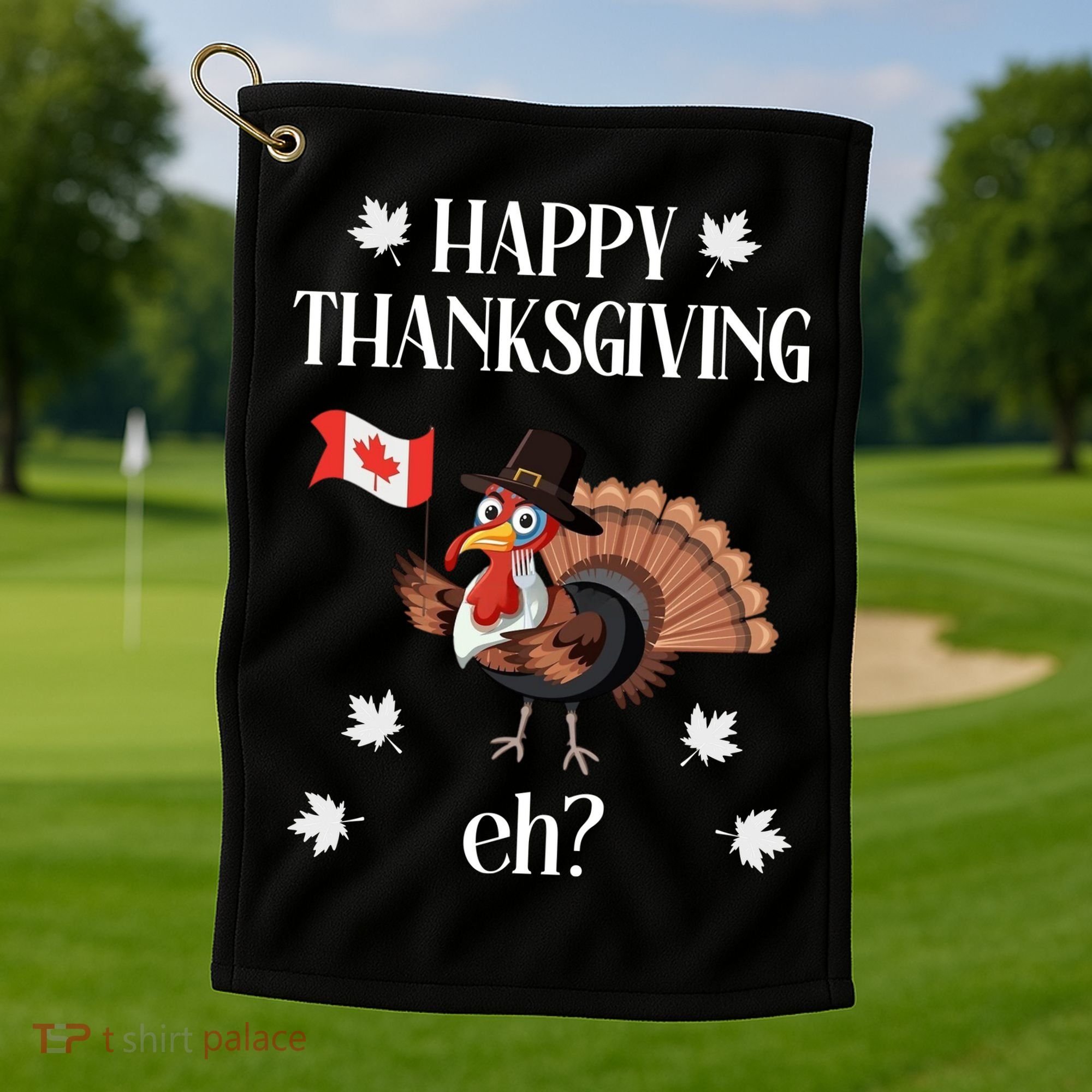 Turkey With Canada Flag Happy Thanksgiving Day Canadian Golf Towel