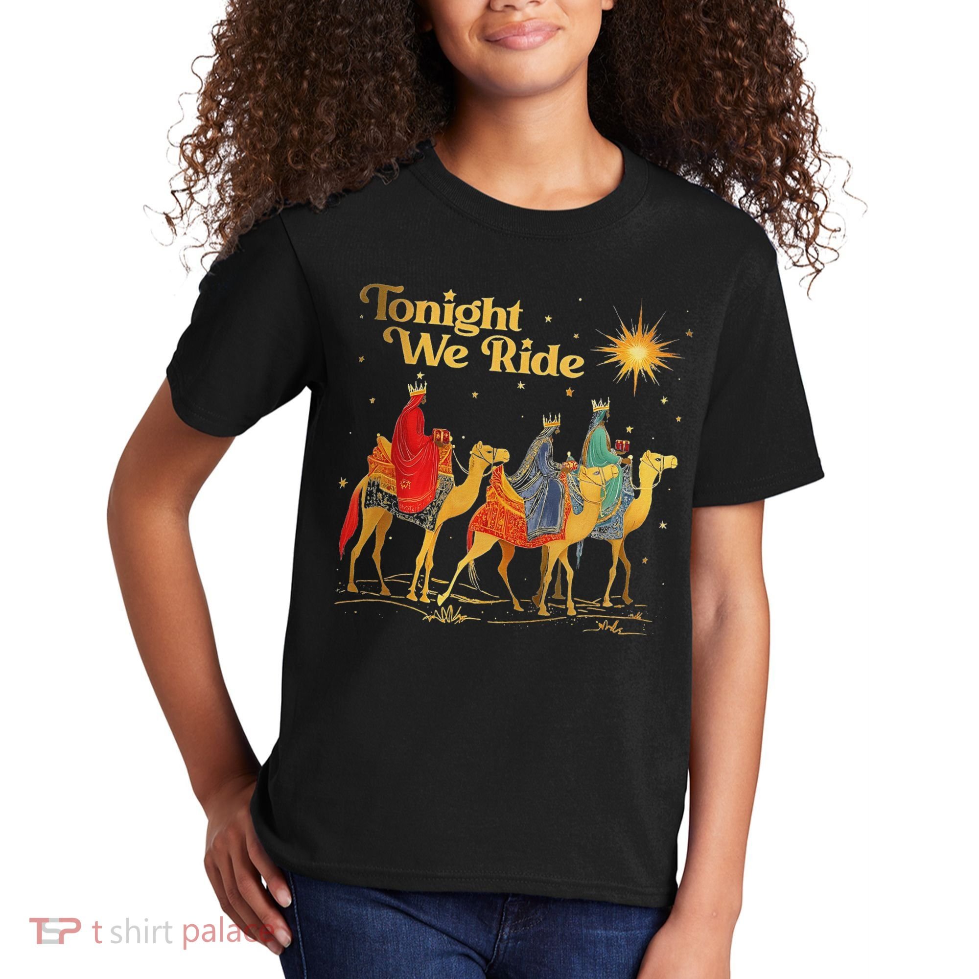Tonight We Christmas Ride With Camel Ride Christian Kids T-Shirt
