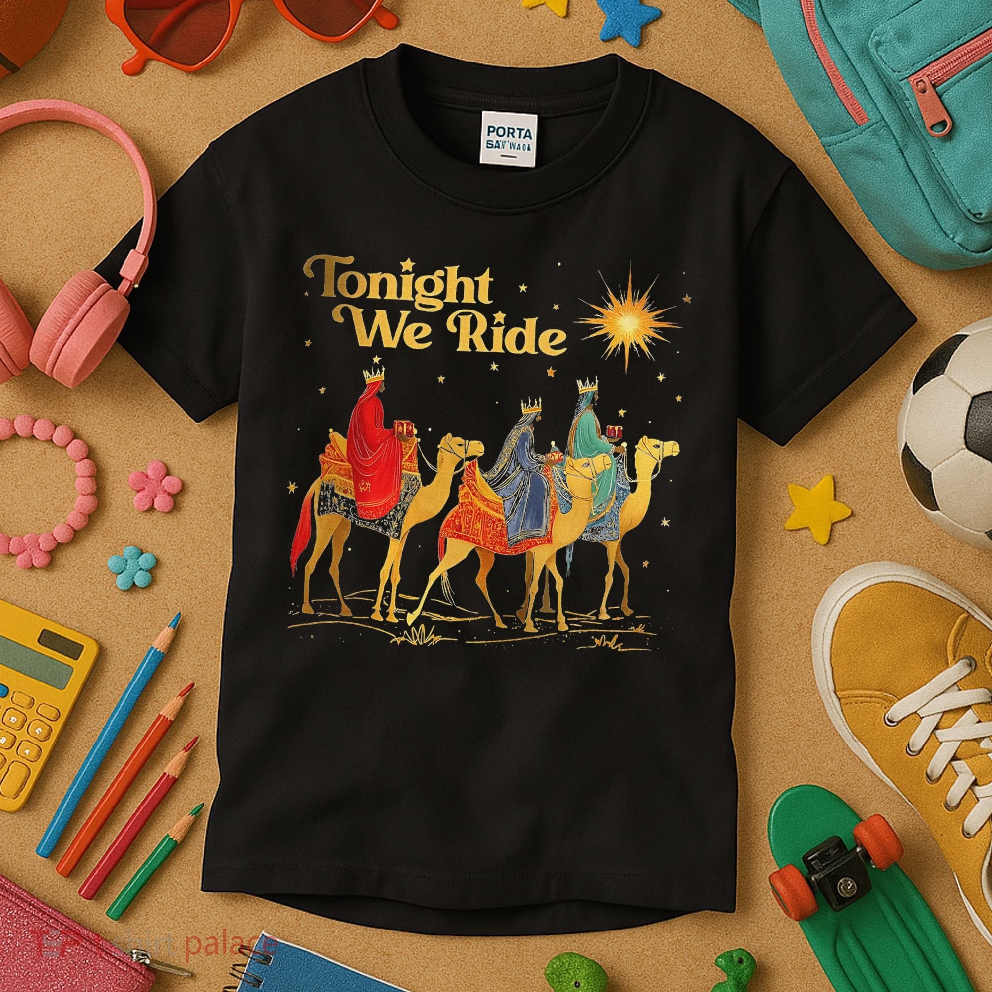 Tonight We Christmas Ride With Camel Ride Christian Kids T-Shirt
