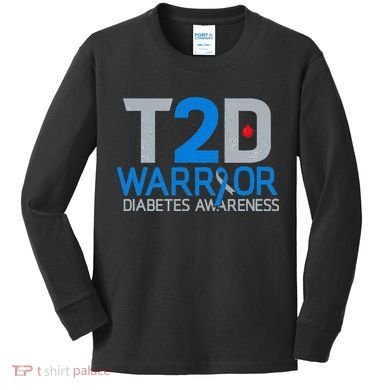 T2D Warrior Diabetes Awareness Type 2 Diabetic Fighter Kids Long Sleeve Shirt