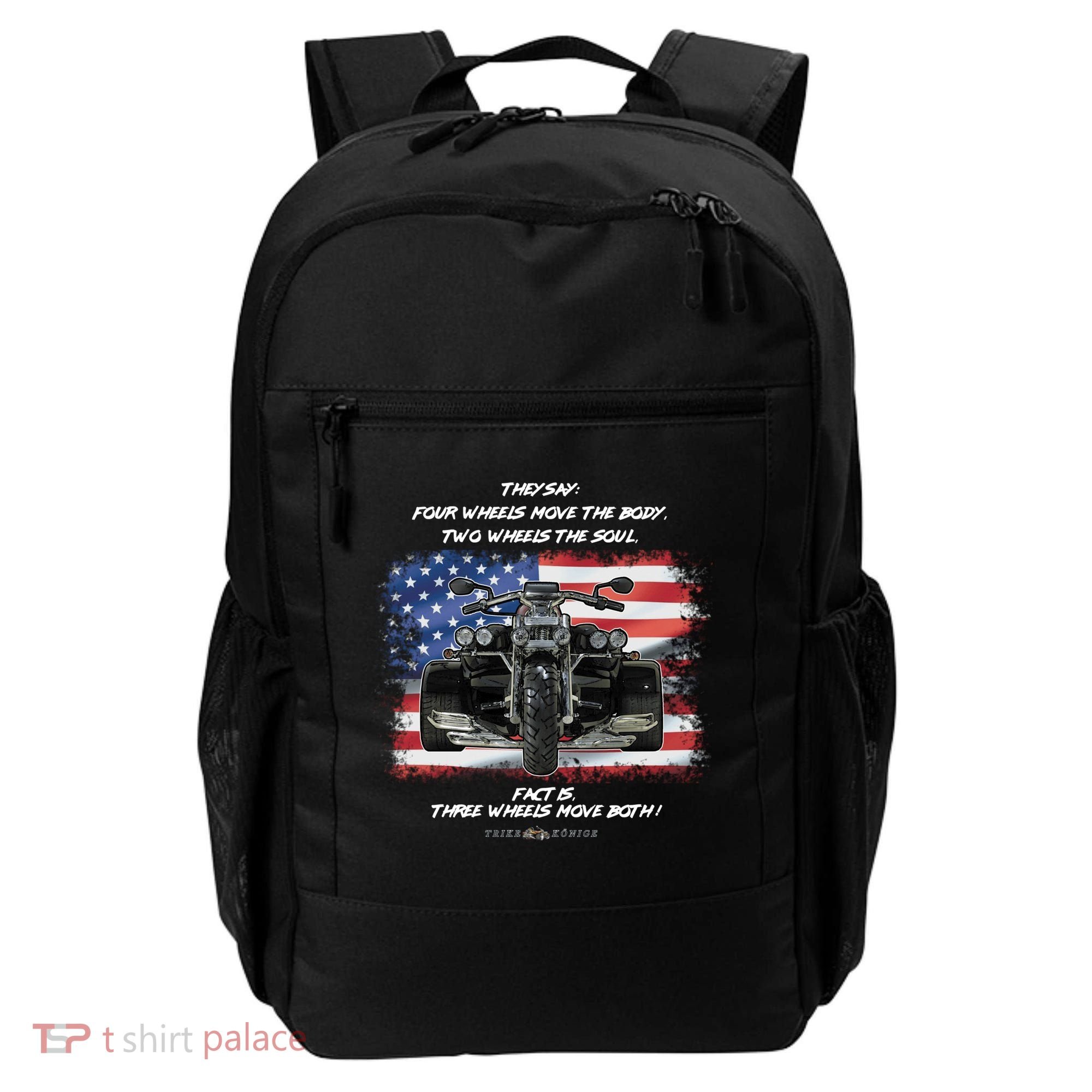 Three Wheels Do Both! USA Flags Trike Gift Backpack