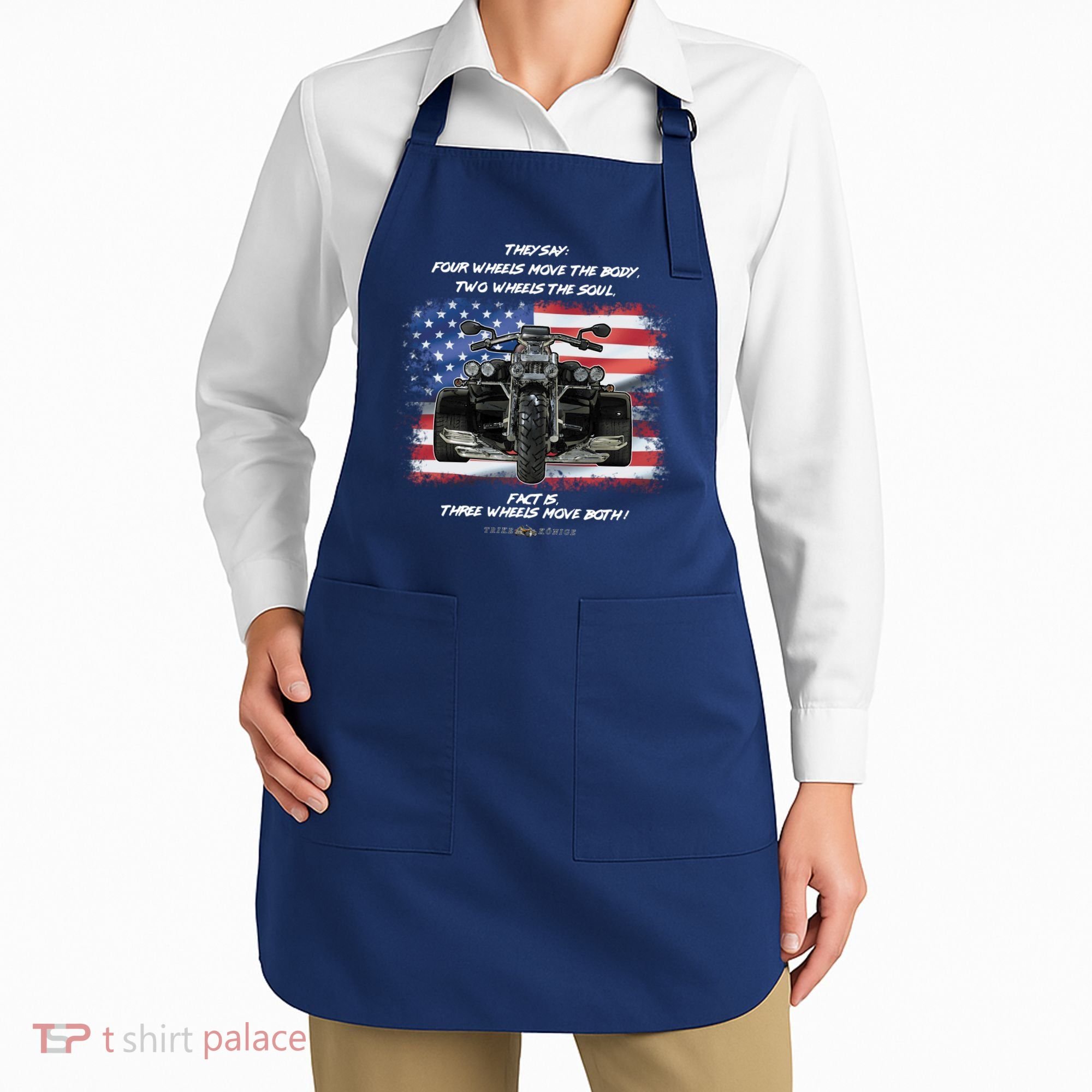 Three Wheels Do Both! USA Flags Trike Gift Apron