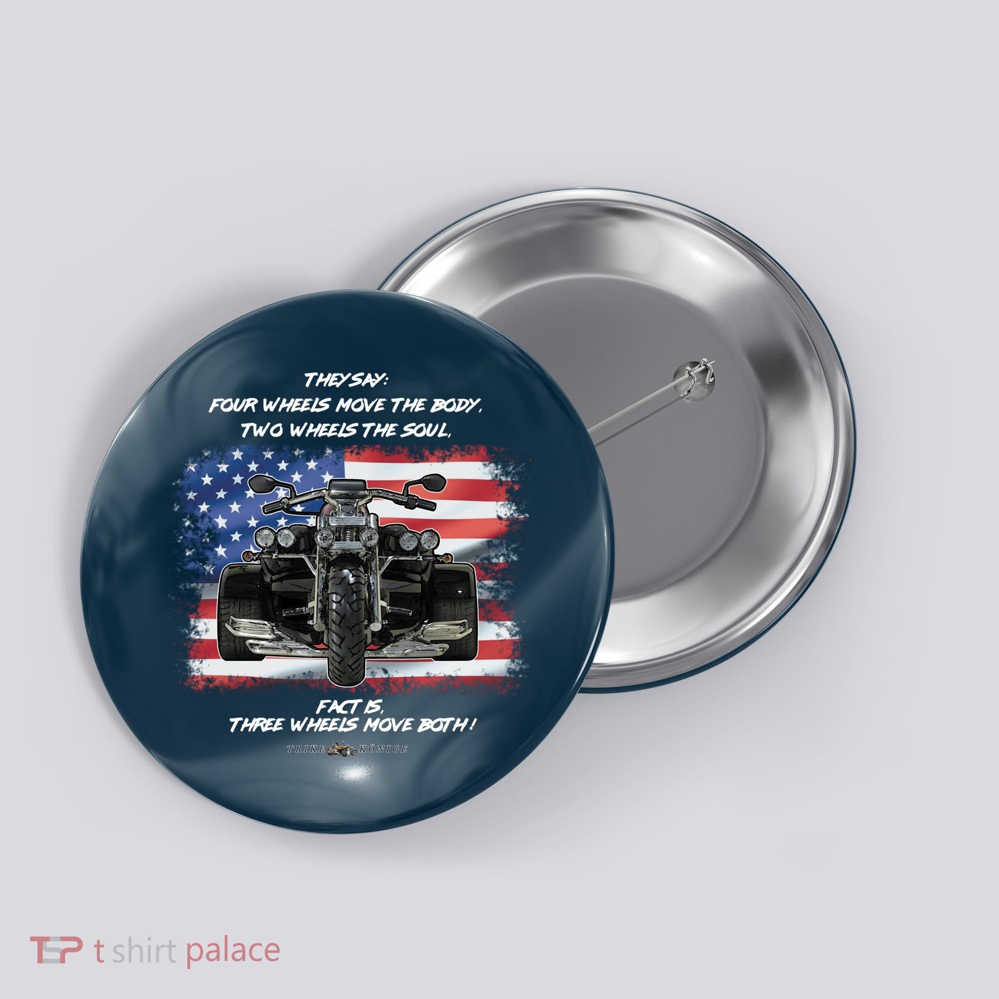 Three Wheels Do Both! USA Flags Trike Gift Button
