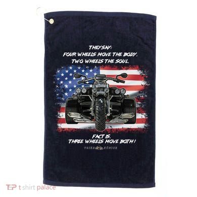Three Wheels Do Both! USA Flags Trike Gift Golf Towel
