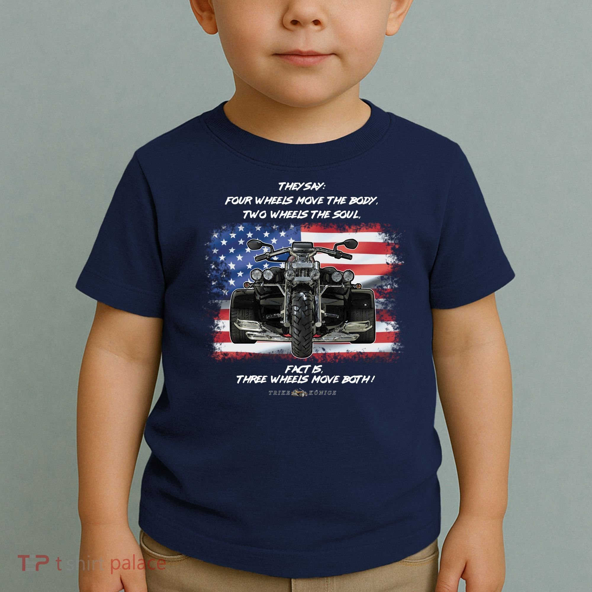 Three Wheels Do Both! USA Flags Trike Gift Toddler T-Shirt