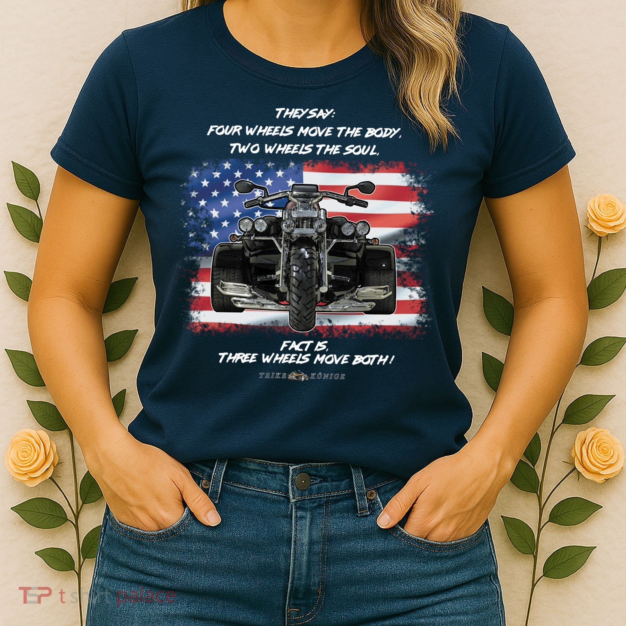 Three Wheels Do Both! USA Flags Trike Gift Women's T-Shirt