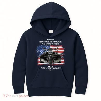 Three Wheels Do Both! USA Flags Trike Gift Kids Hoodie