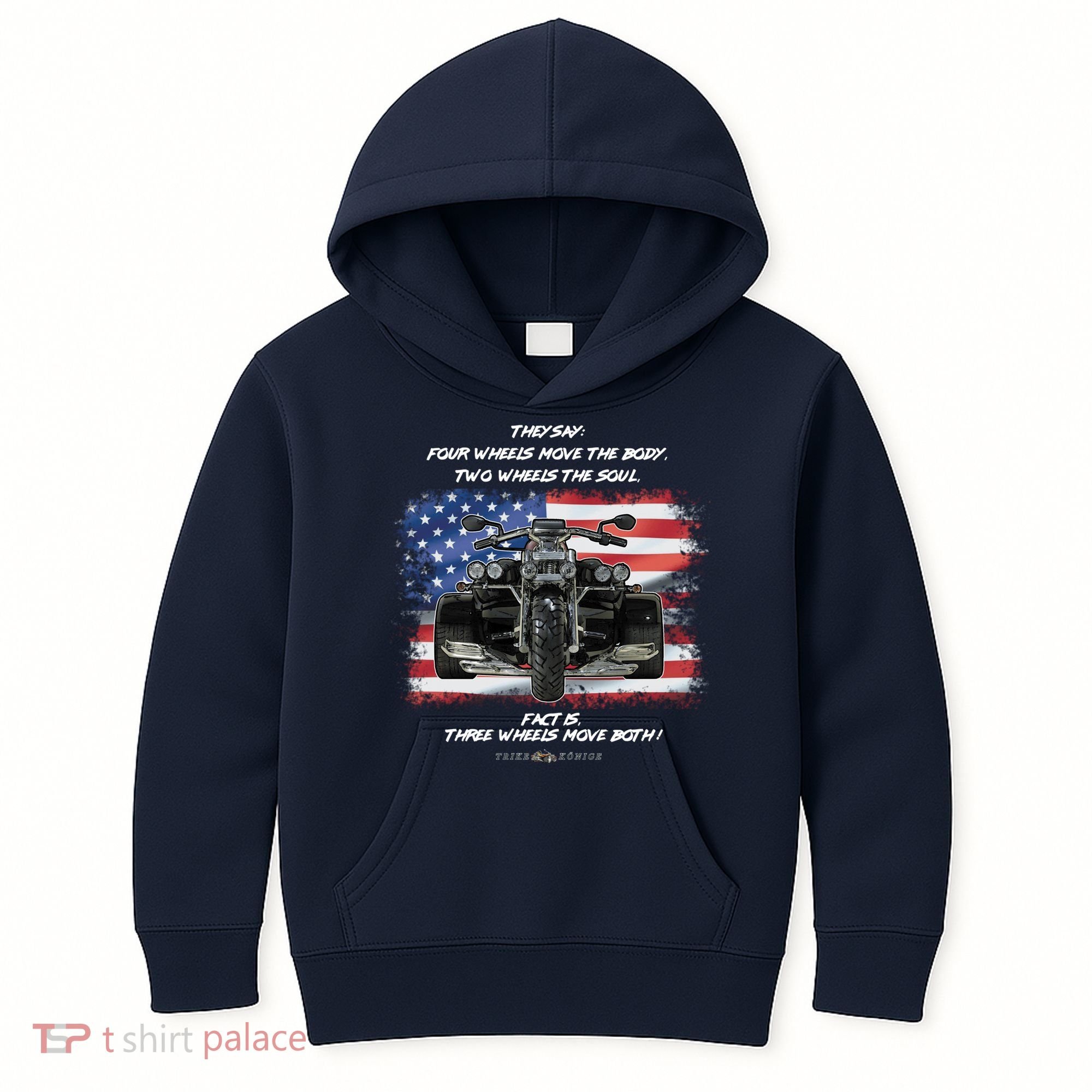 Three Wheels Do Both! USA Flags Trike Gift Kids Hoodie