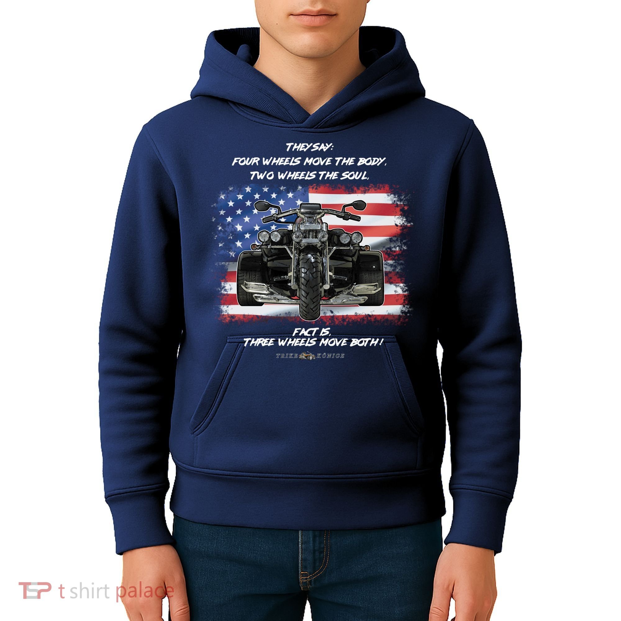 Three Wheels Do Both! USA Flags Trike Gift Kids Hoodie