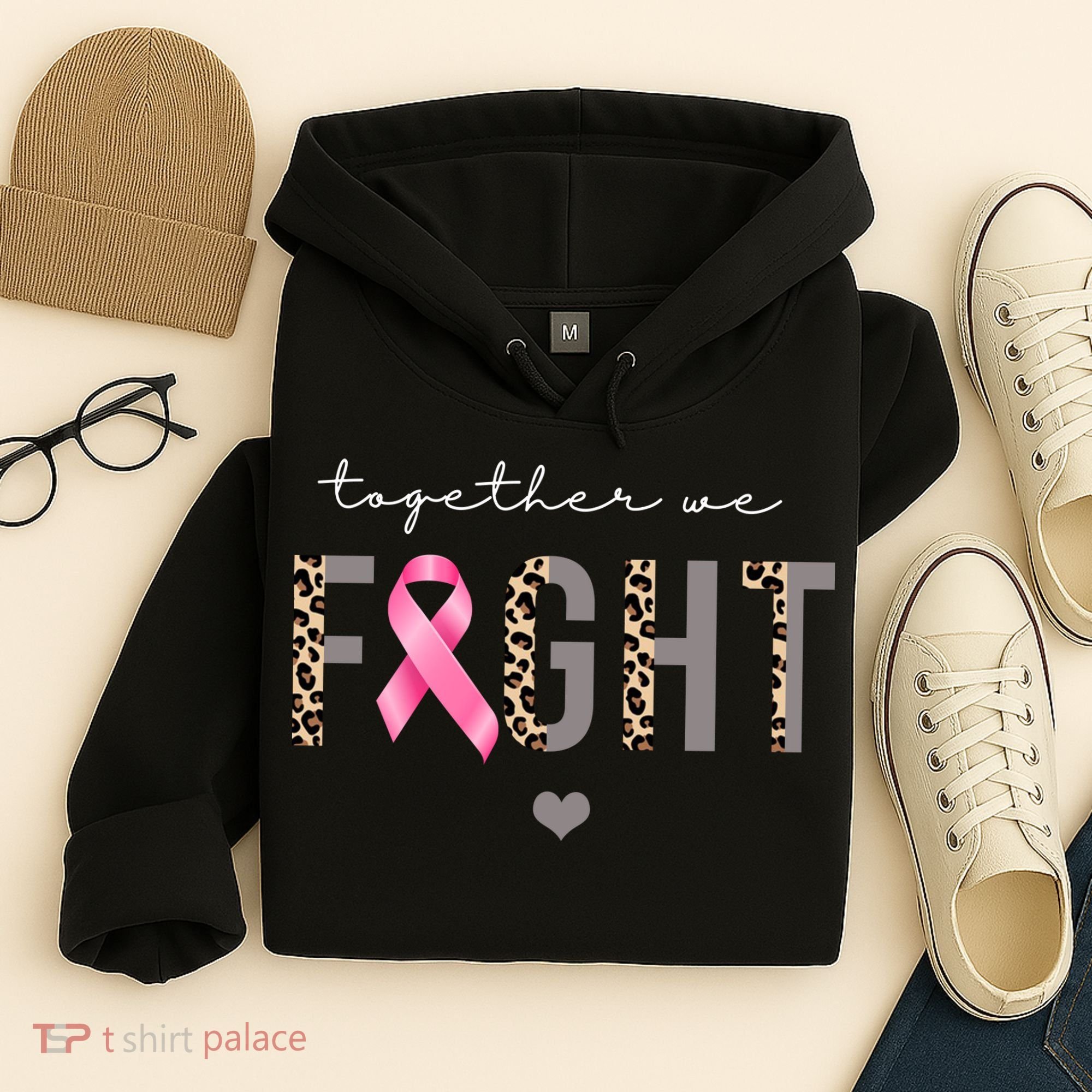 Together We Fight Breast Cancer Awareness Leopard Hoodie