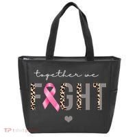 Together We Fight Breast Cancer Awareness Leopard Tote Bag thumb 0