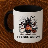 Tonight We Fly Funny Chicken Halloween Spooky Season Coffee Mug thumb 2