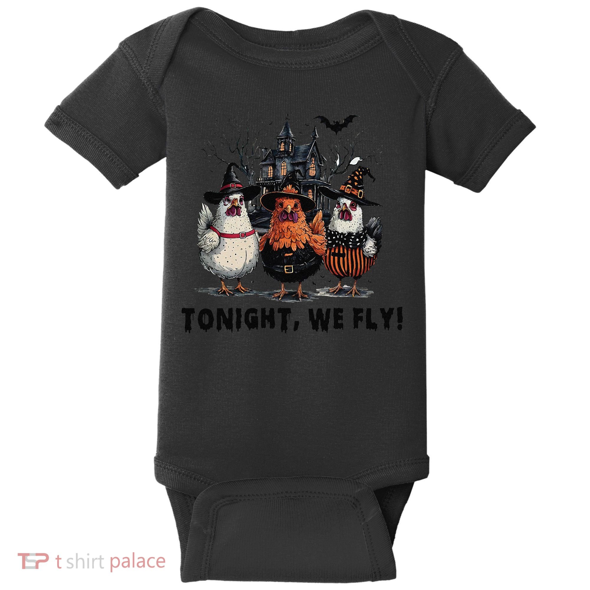 Tonight We Fly Funny Chicken Halloween Spooky Season Baby Bodysuit