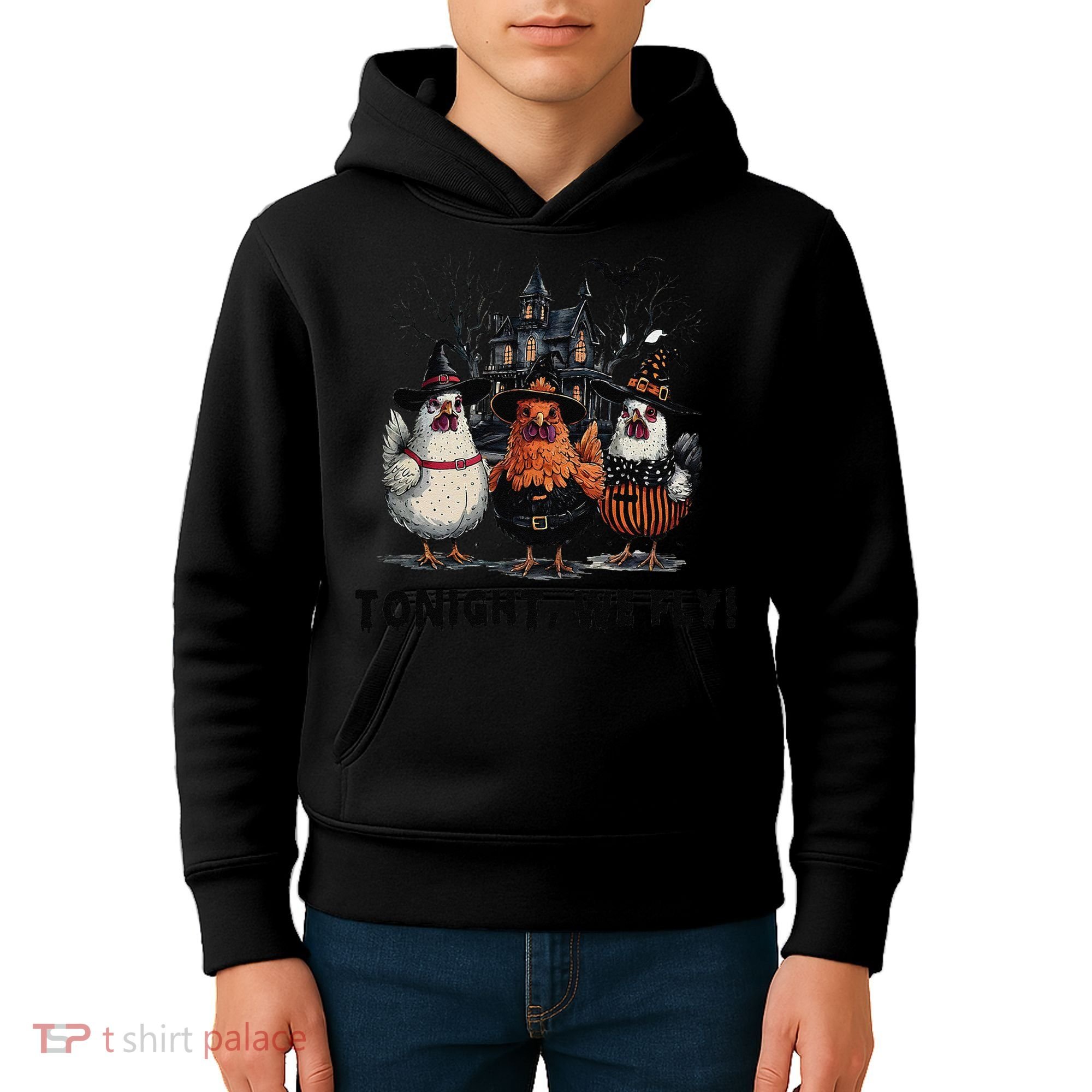 Tonight We Fly Funny Chicken Halloween Spooky Season Kids Hoodie