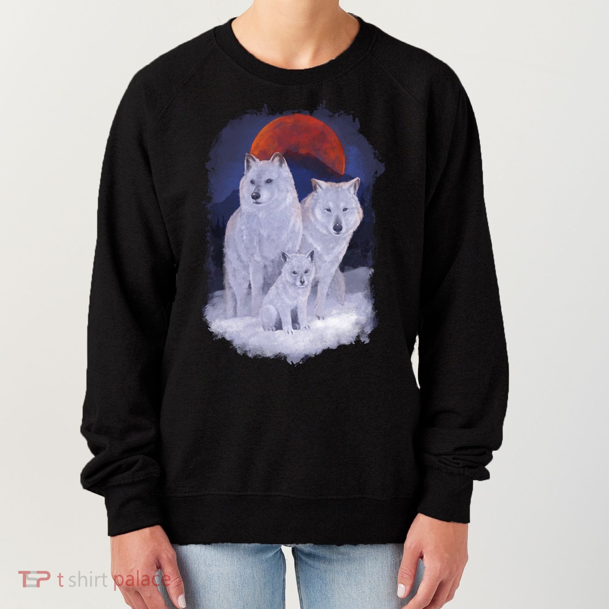 Three Wolves Family Portrait Painting Women's Sweatshirt