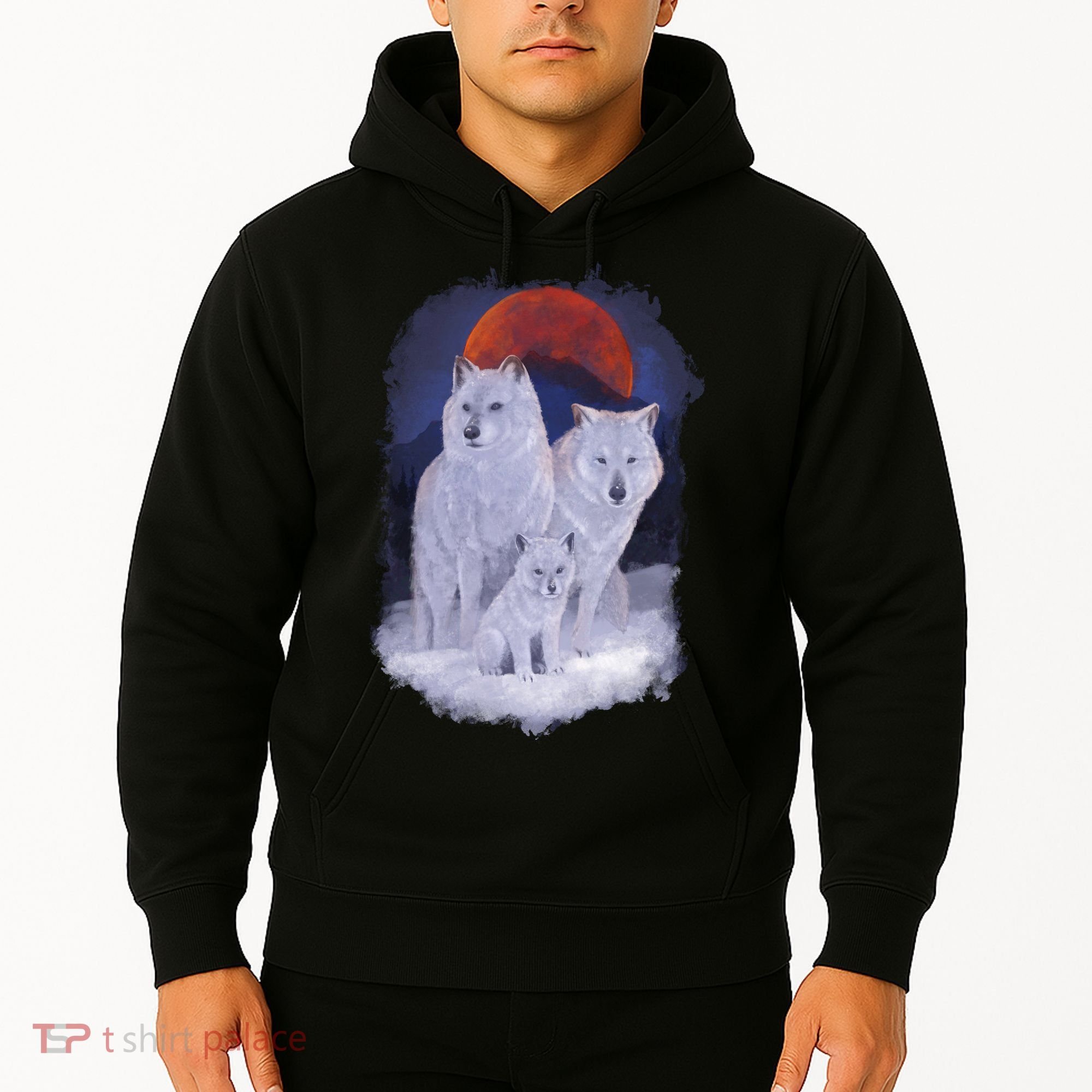 Three Wolves Family Portrait Painting Hoodie