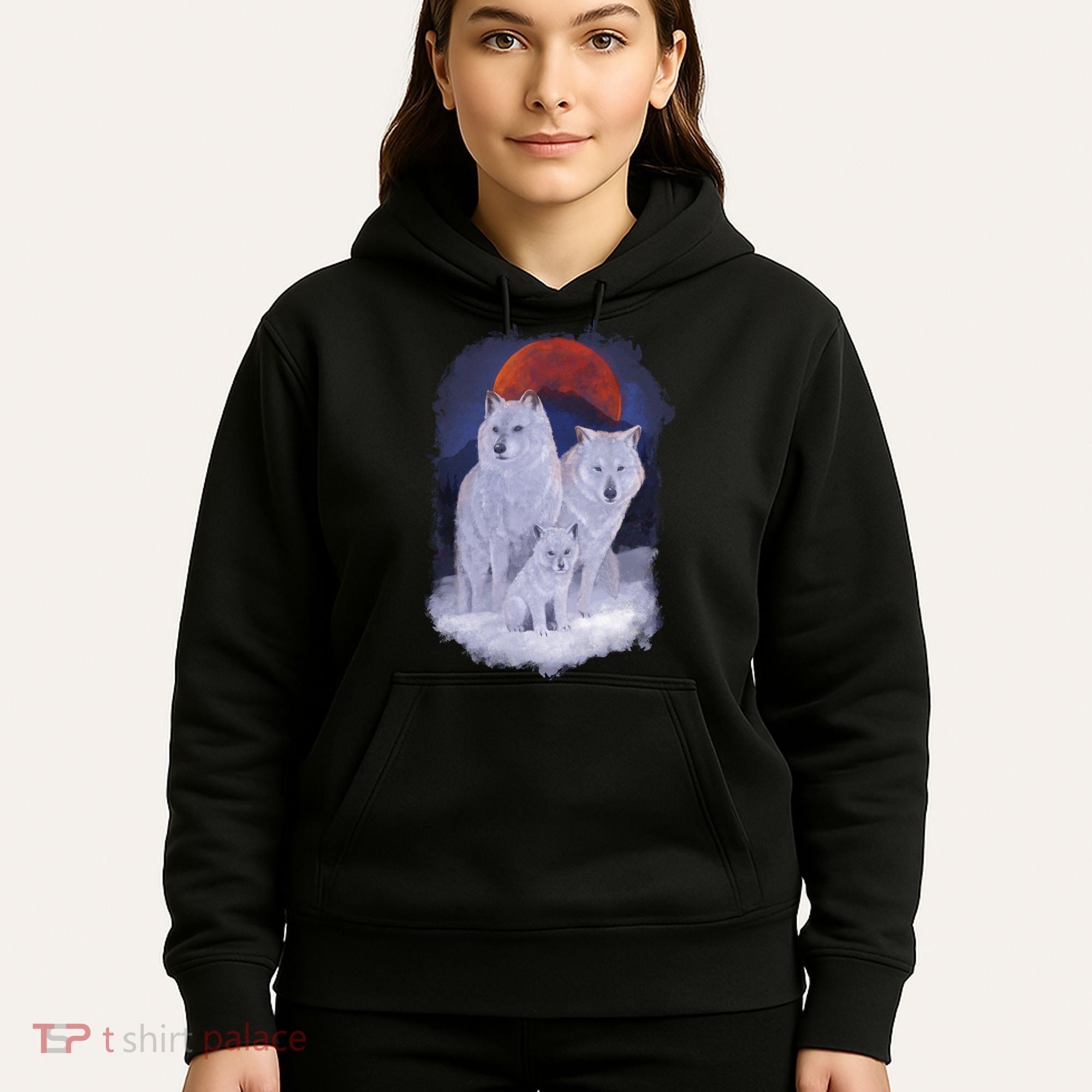 Three Wolves Family Portrait Painting Hoodie