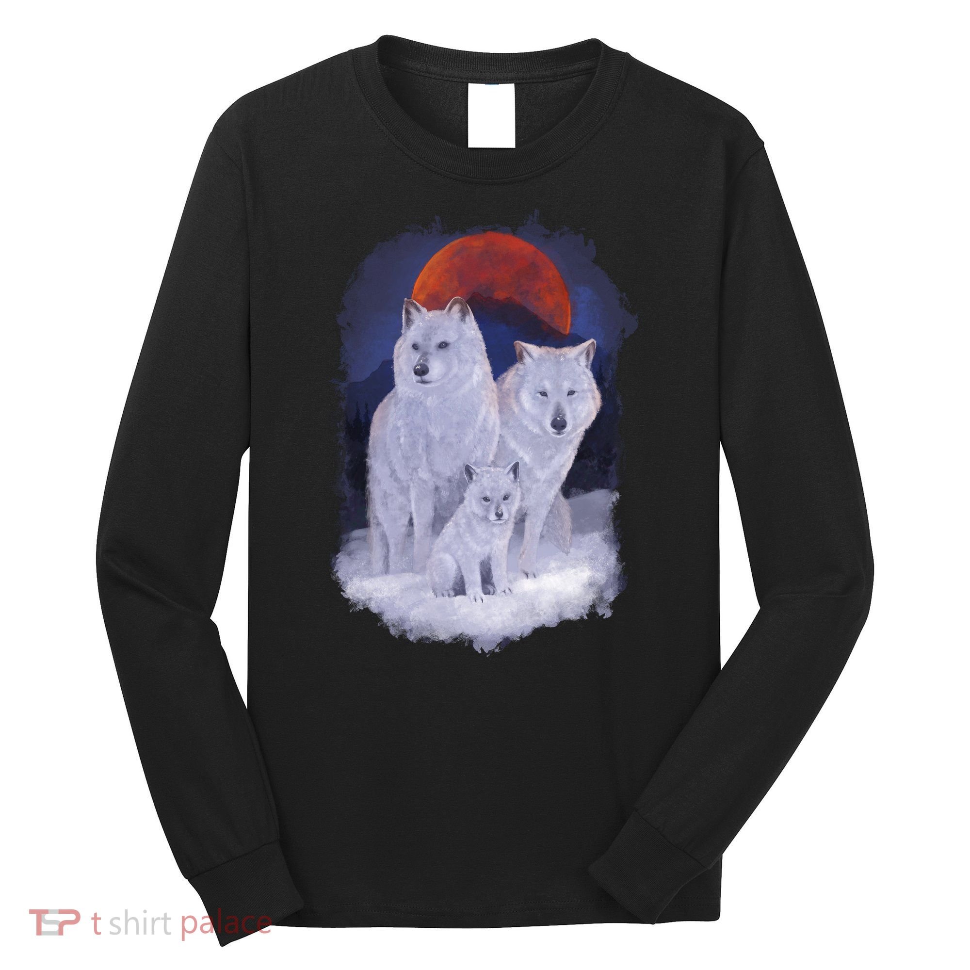 Three Wolves Family Portrait Painting Long Sleeve Shirt