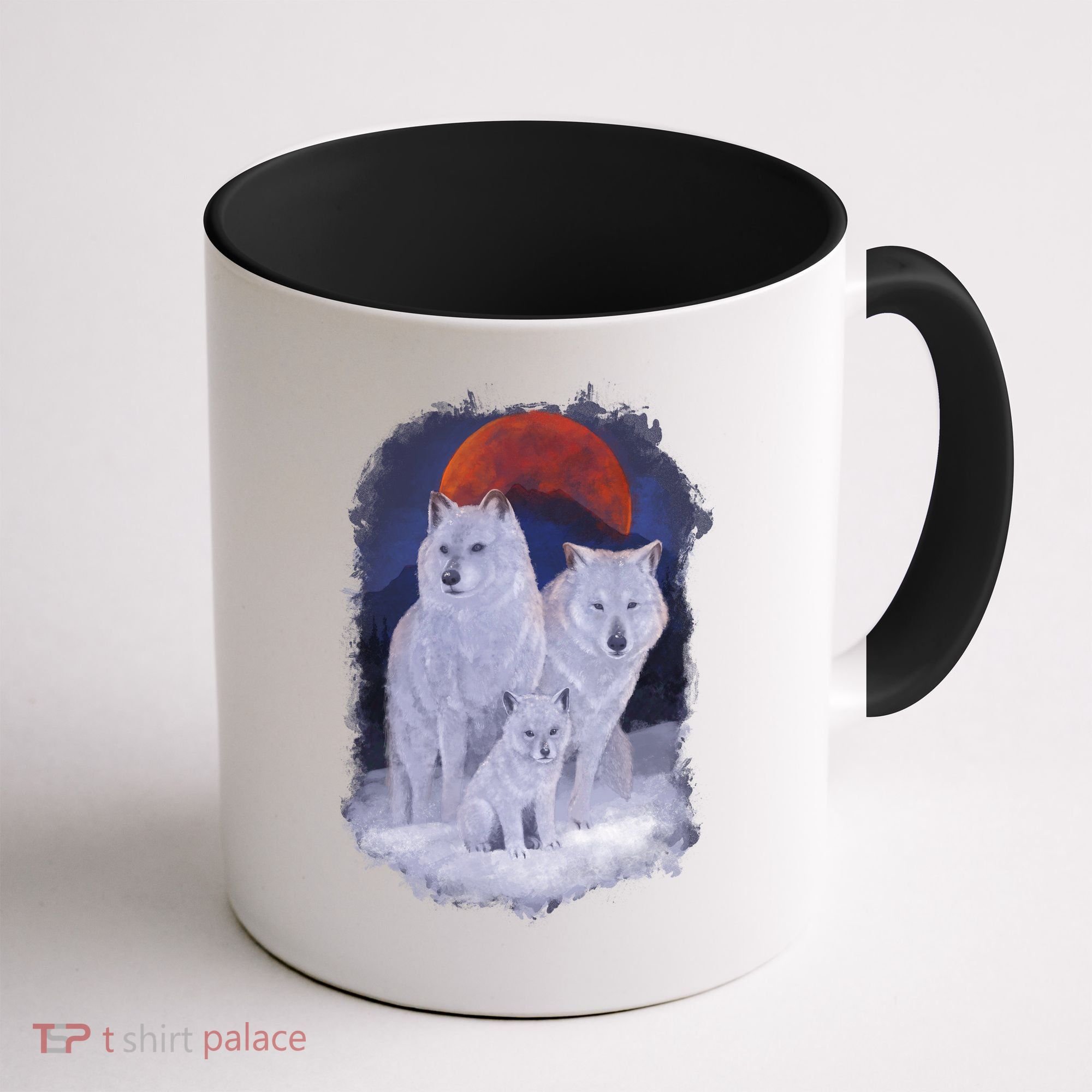 Three Wolves Family Portrait Painting Coffee Mug