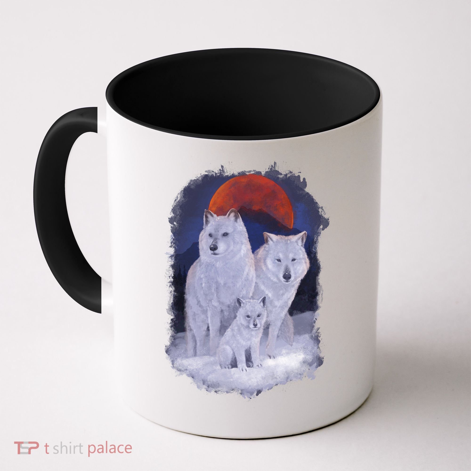 Three Wolves Family Portrait Painting Coffee Mug