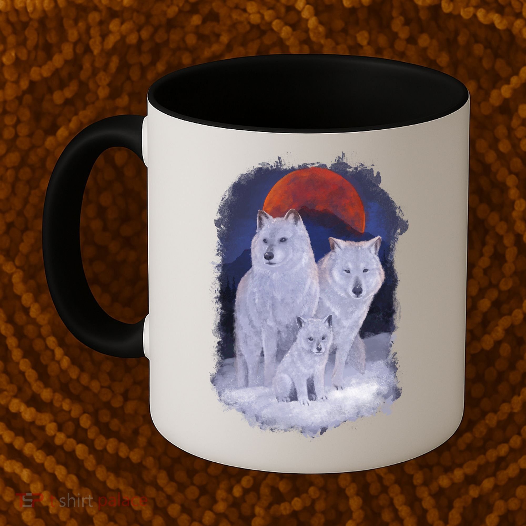 Three Wolves Family Portrait Painting Coffee Mug
