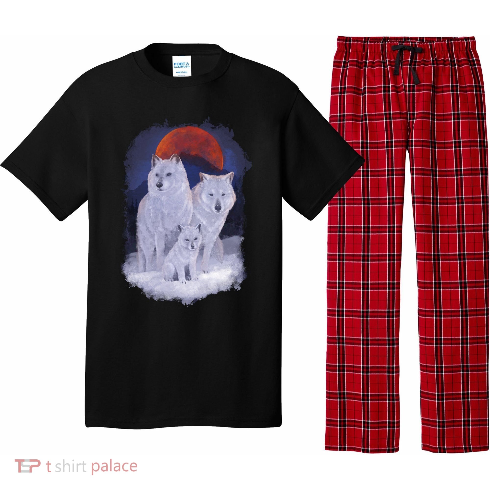 Three Wolves Family Portrait Painting Pajama Set