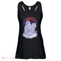 Three Wolves Family Portrait Painting Ladies Essential Flowy Tank thumb 0