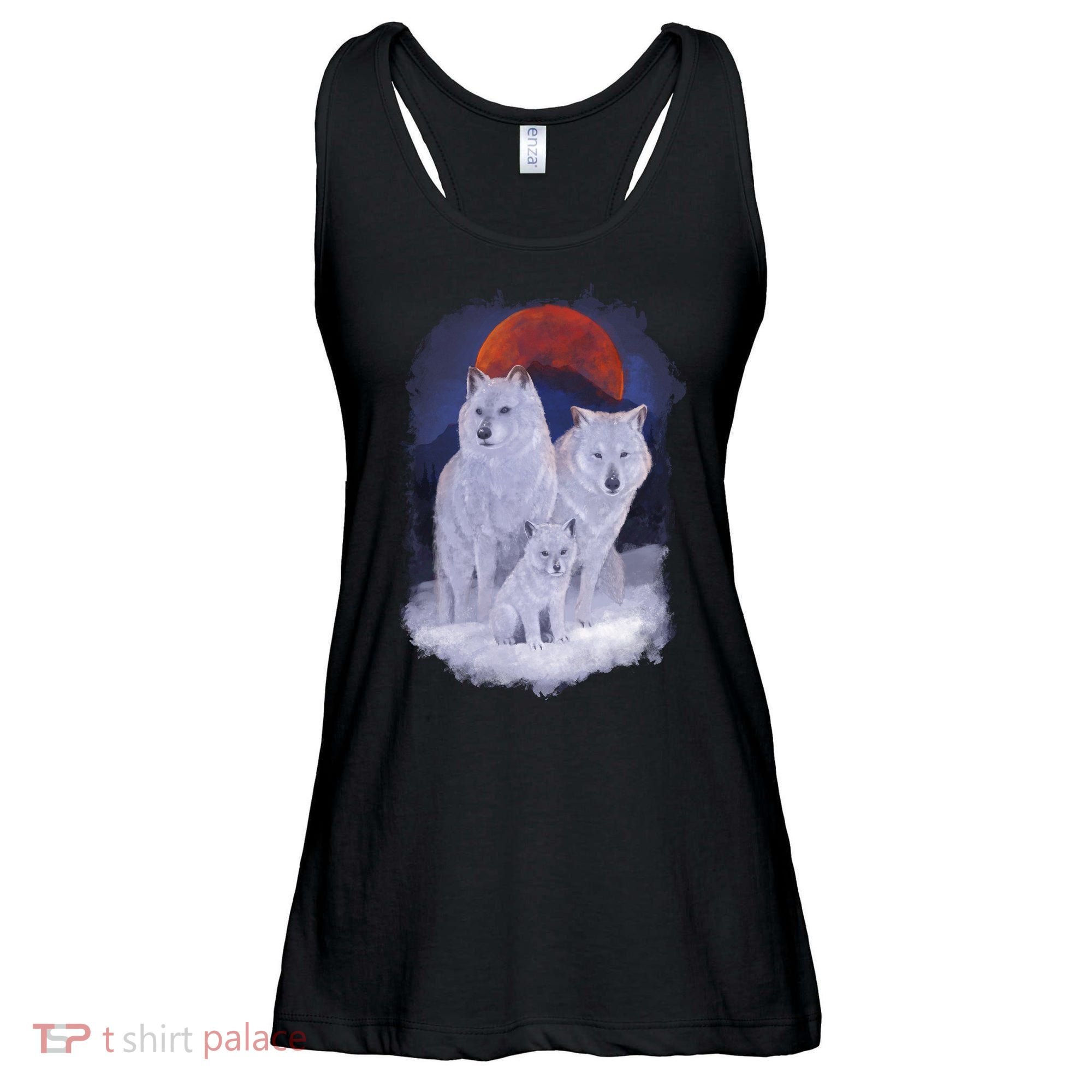 Three Wolves Family Portrait Painting Ladies Essential Flowy Tank