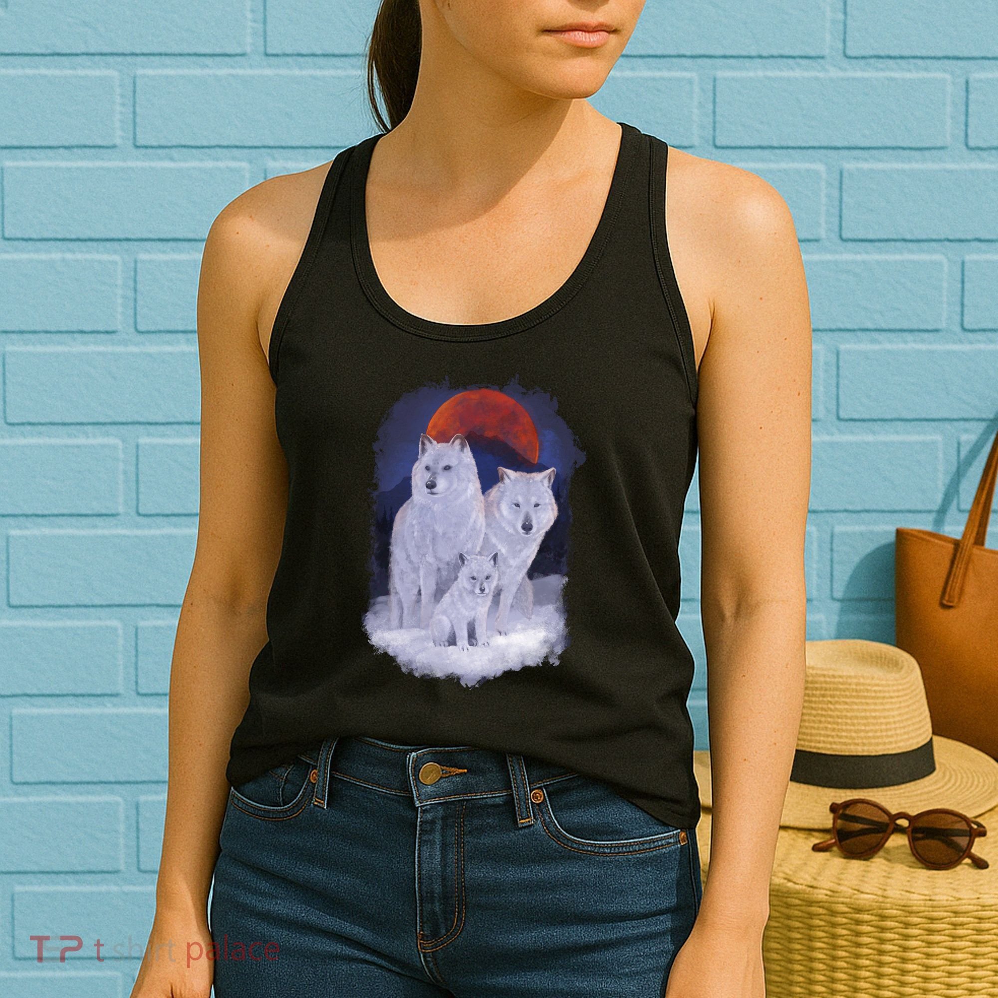 Three Wolves Family Portrait Painting Women's Tank Top